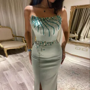Luxury Turquoise Crystal  Strapless Evening Dress SS331