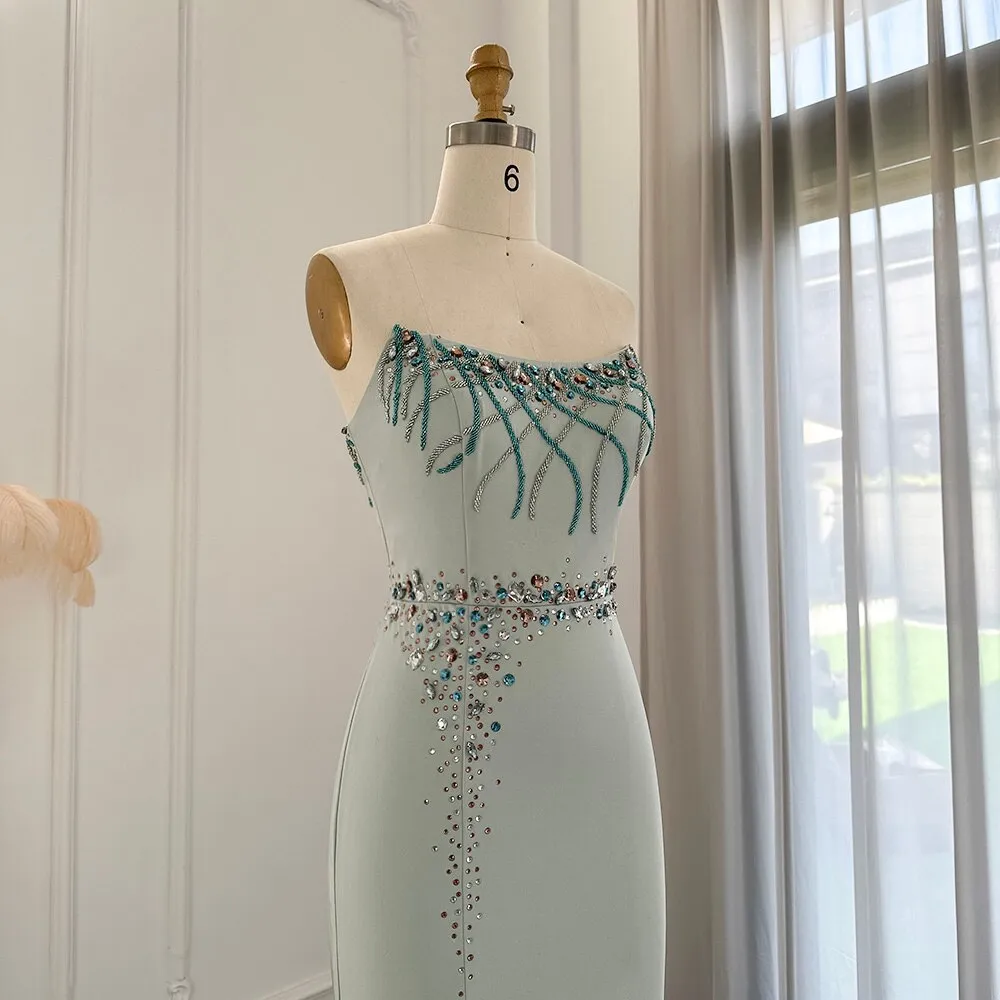 Luxury Turquoise Crystal  Strapless Evening Dress SS331