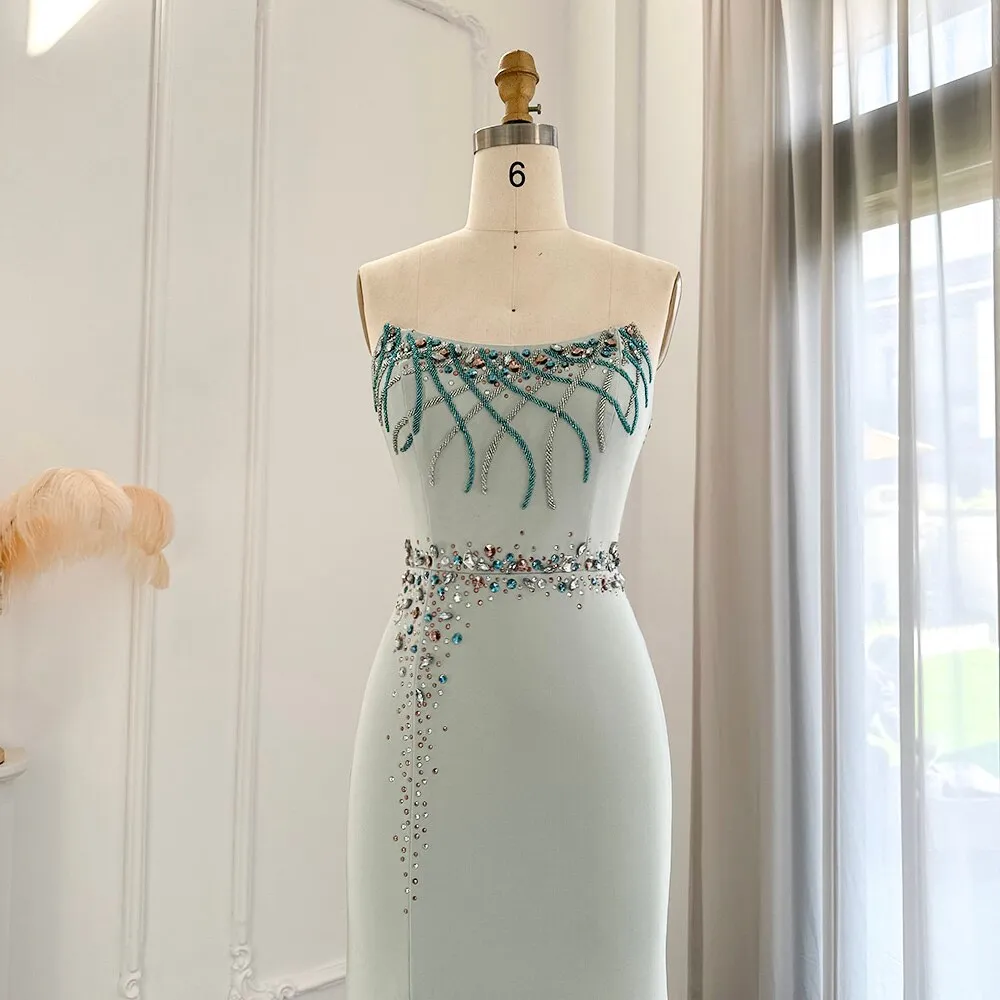 Luxury Turquoise Crystal  Strapless Evening Dress SS331
