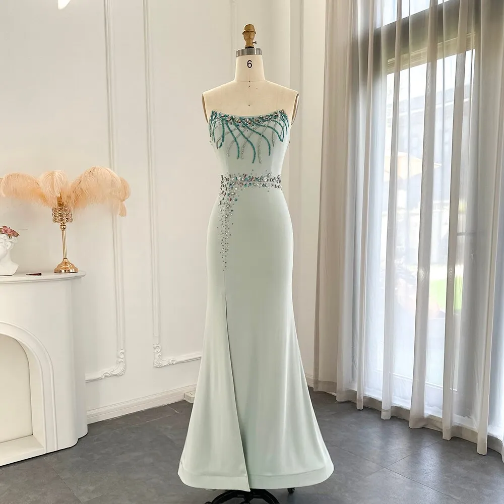 Luxury Turquoise Crystal  Strapless Evening Dress SS331