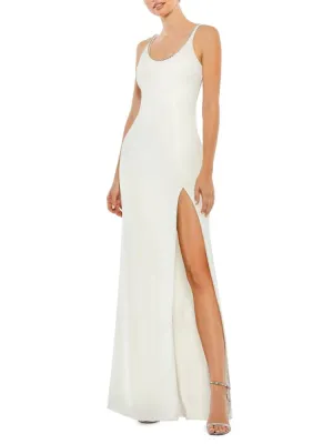 Mac Duggal Beaded Scoop Neck Column Dress, White