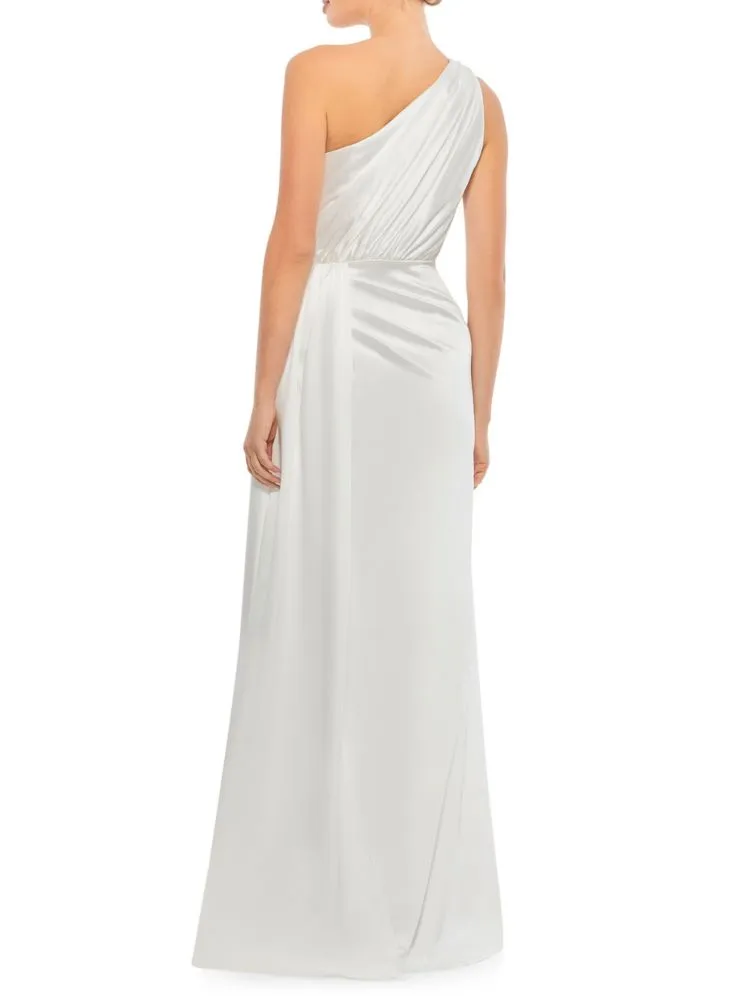 Mac Duggal One Shoulder Satin Dress, White