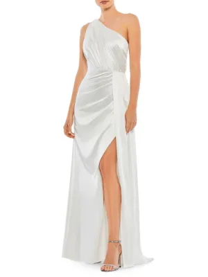 Mac Duggal One Shoulder Satin Dress, White