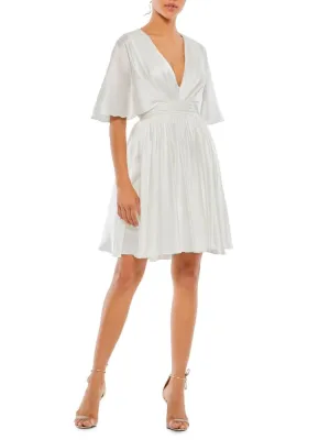 Mac Duggal Satin Mini Dress with Cape, White