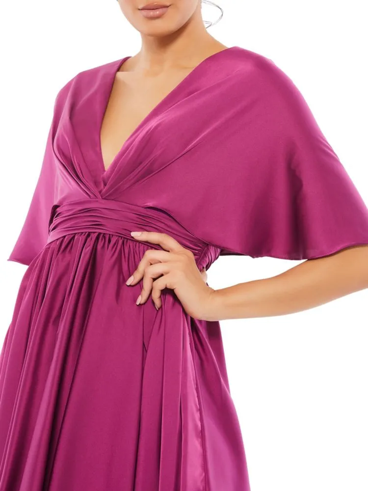 Mac Duggal Satin Mini Dress with Cape, White