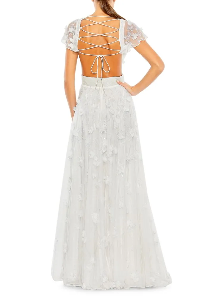 Mac Duggal Sequin Fly Sleeve Dress, White