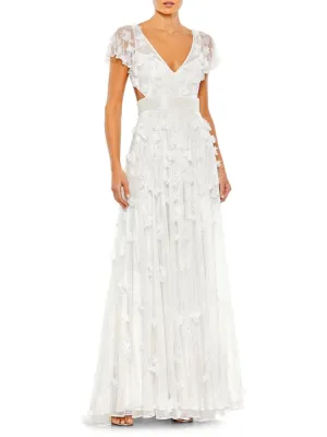 Mac Duggal Sequin Fly Sleeve Dress, White