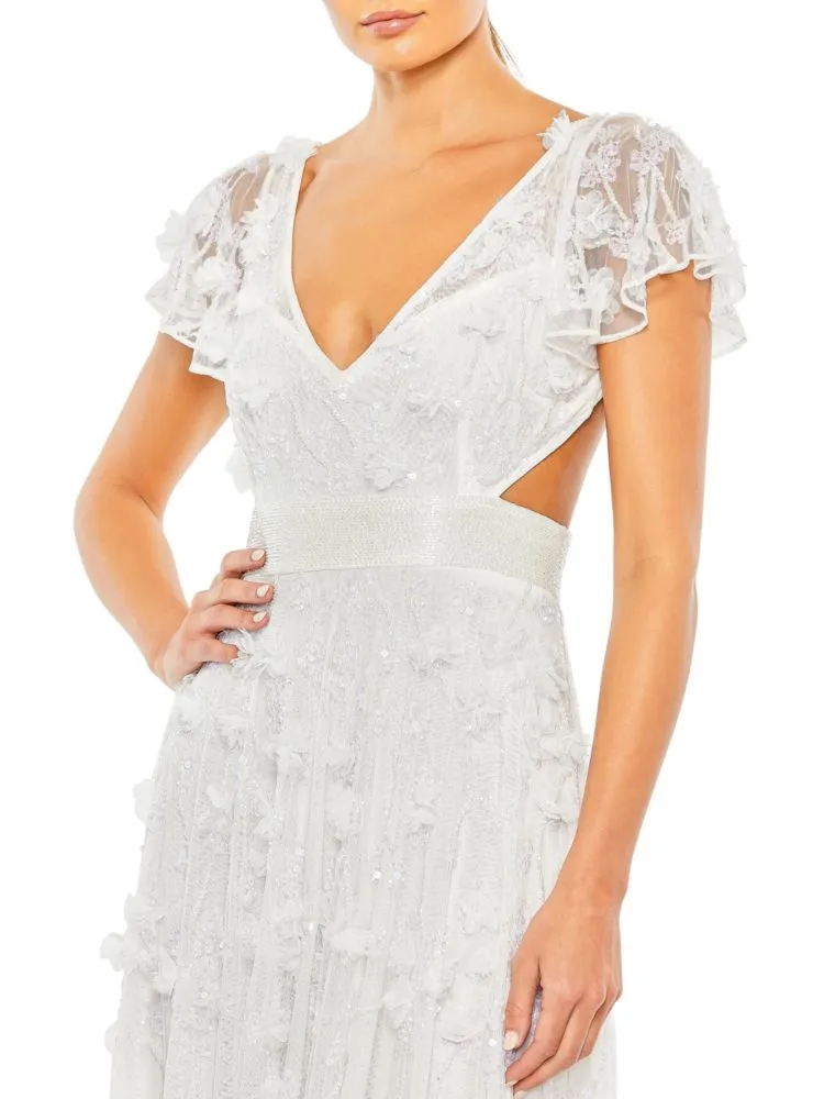Mac Duggal Sequin Fly Sleeve Dress, White