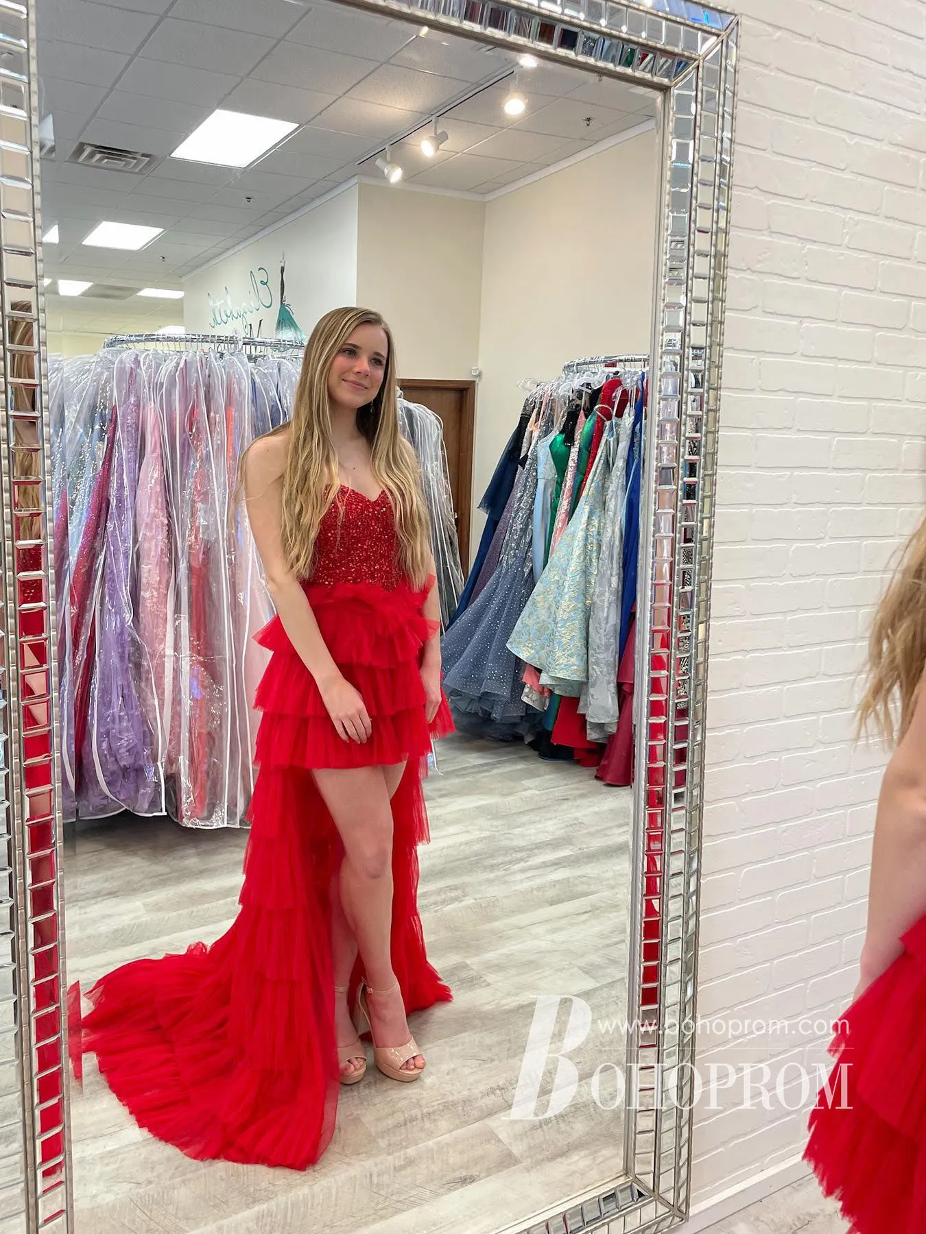 Marvelous Sweetheart Tiered Tulle High-low Beaded A-line Prom Dress PD825