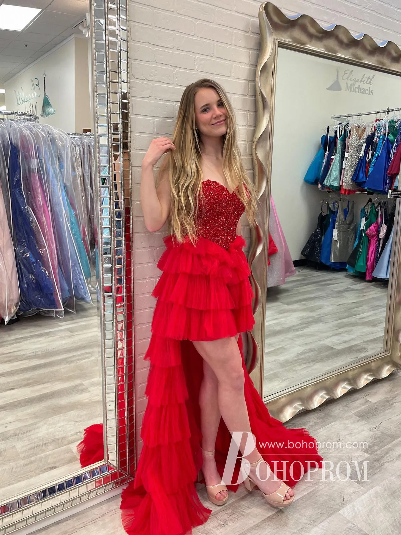 Marvelous Sweetheart Tiered Tulle High-low Beaded A-line Prom Dress PD825