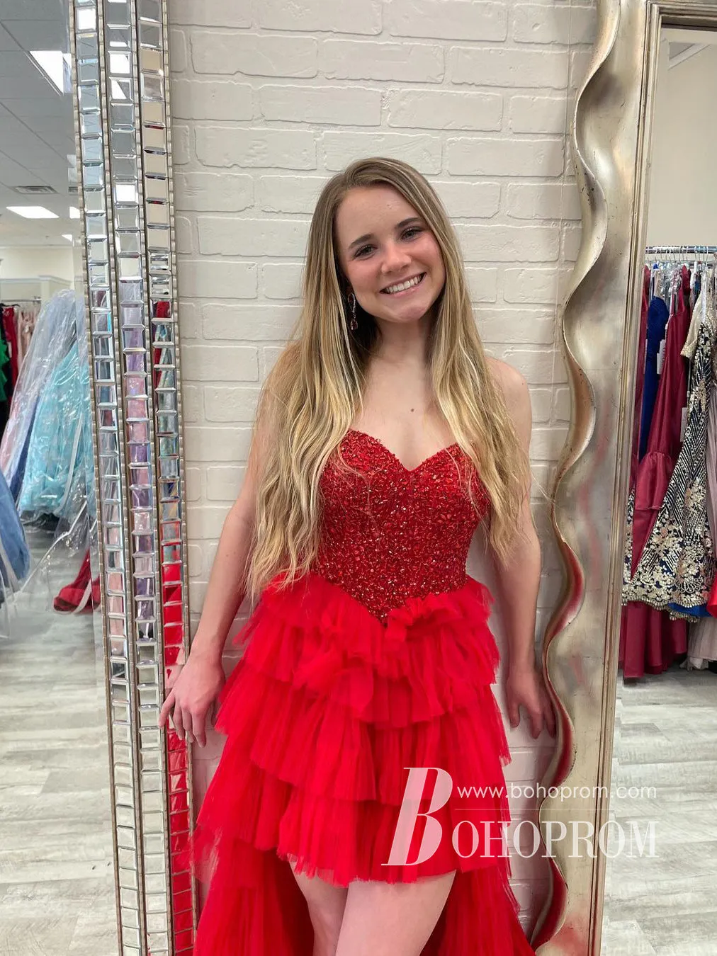 Marvelous Sweetheart Tiered Tulle High-low Beaded A-line Prom Dress PD825