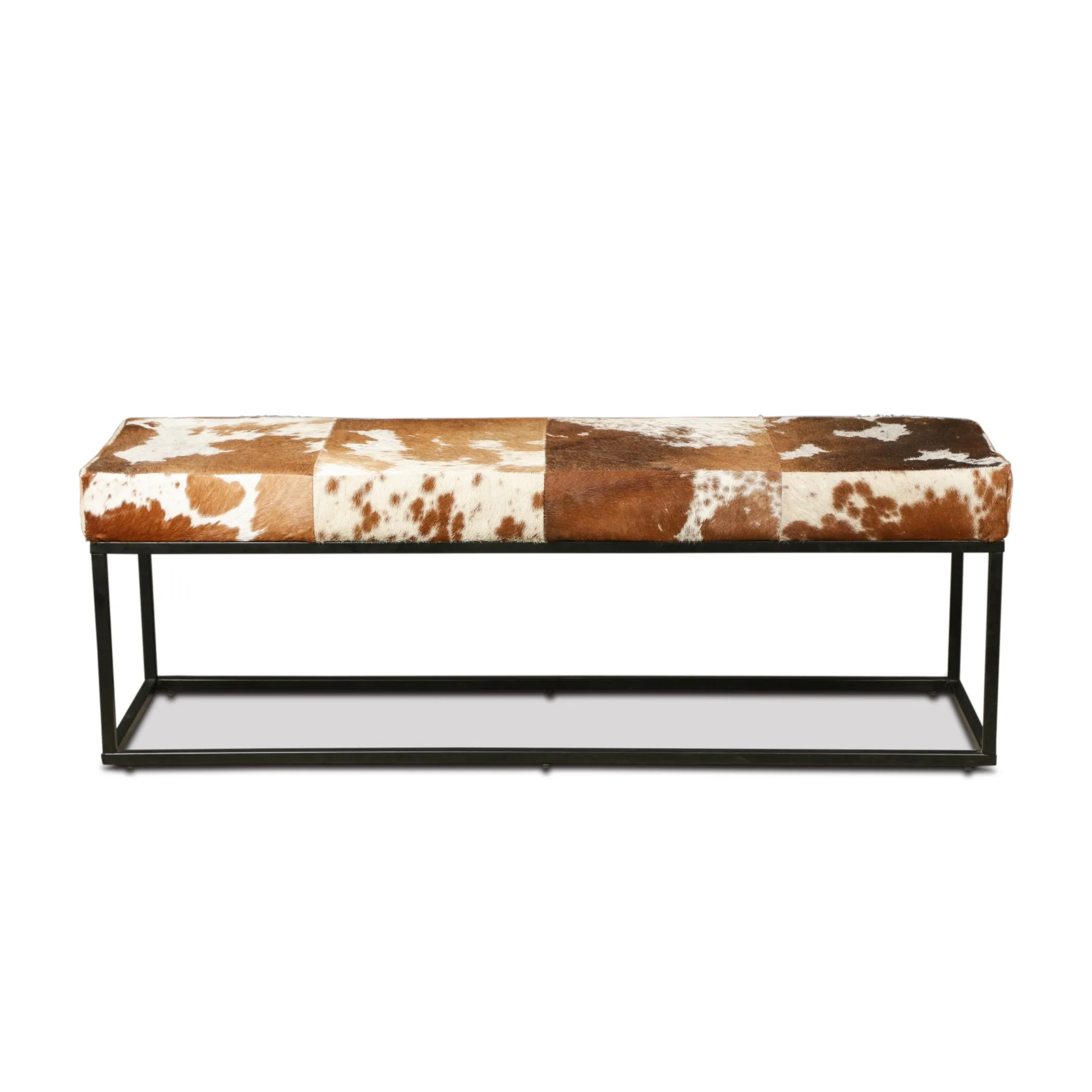 Melbourne 54" Iron and Brown Cowhide Leather Bench