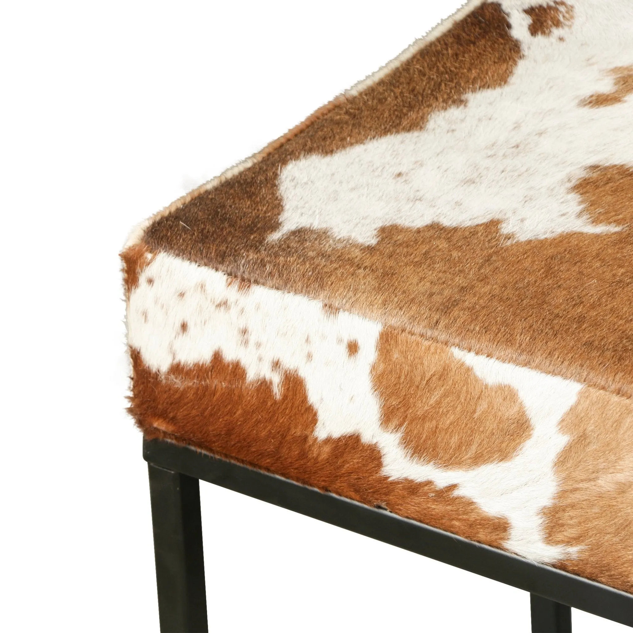 Melbourne 54" Iron and Brown Cowhide Leather Bench