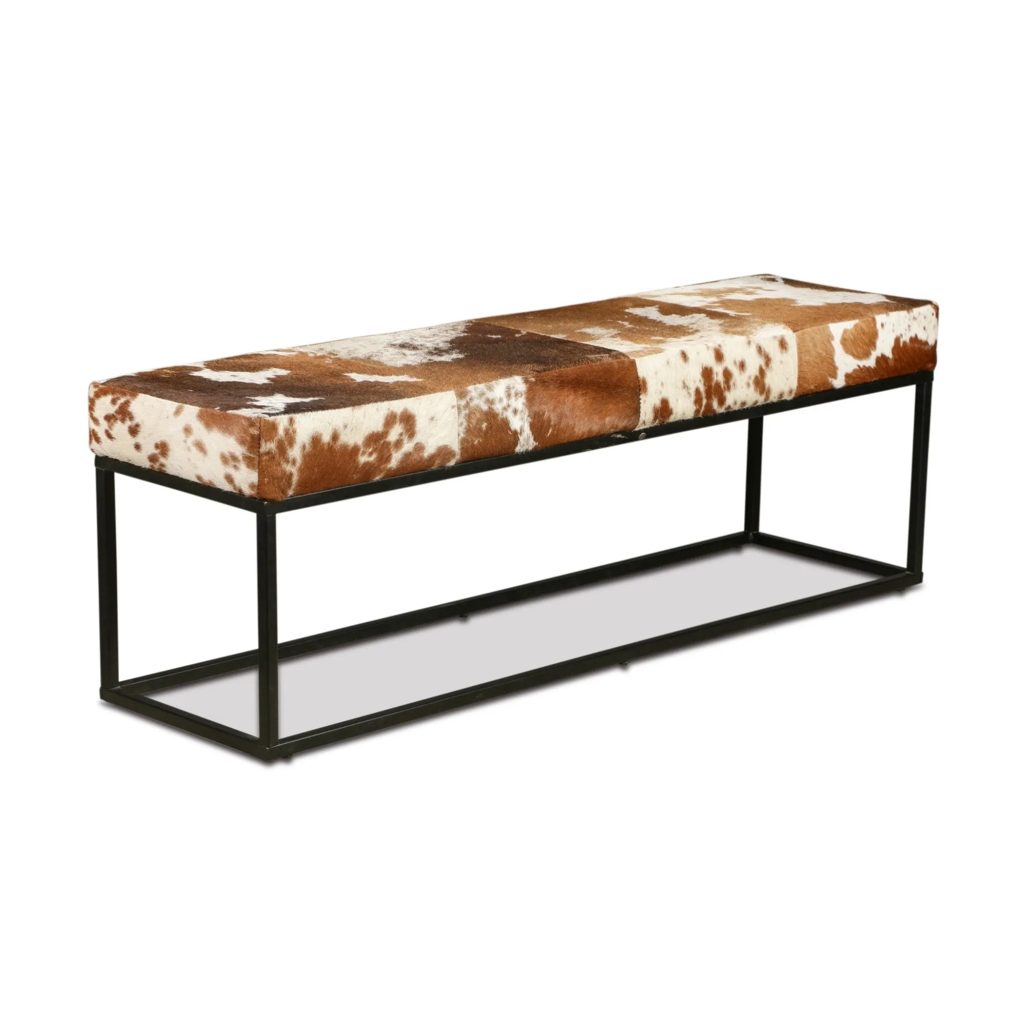 Melbourne 54" Iron and Brown Cowhide Leather Bench