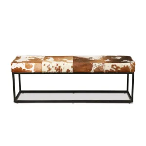 Melbourne 54" Iron and Brown Cowhide Leather Bench