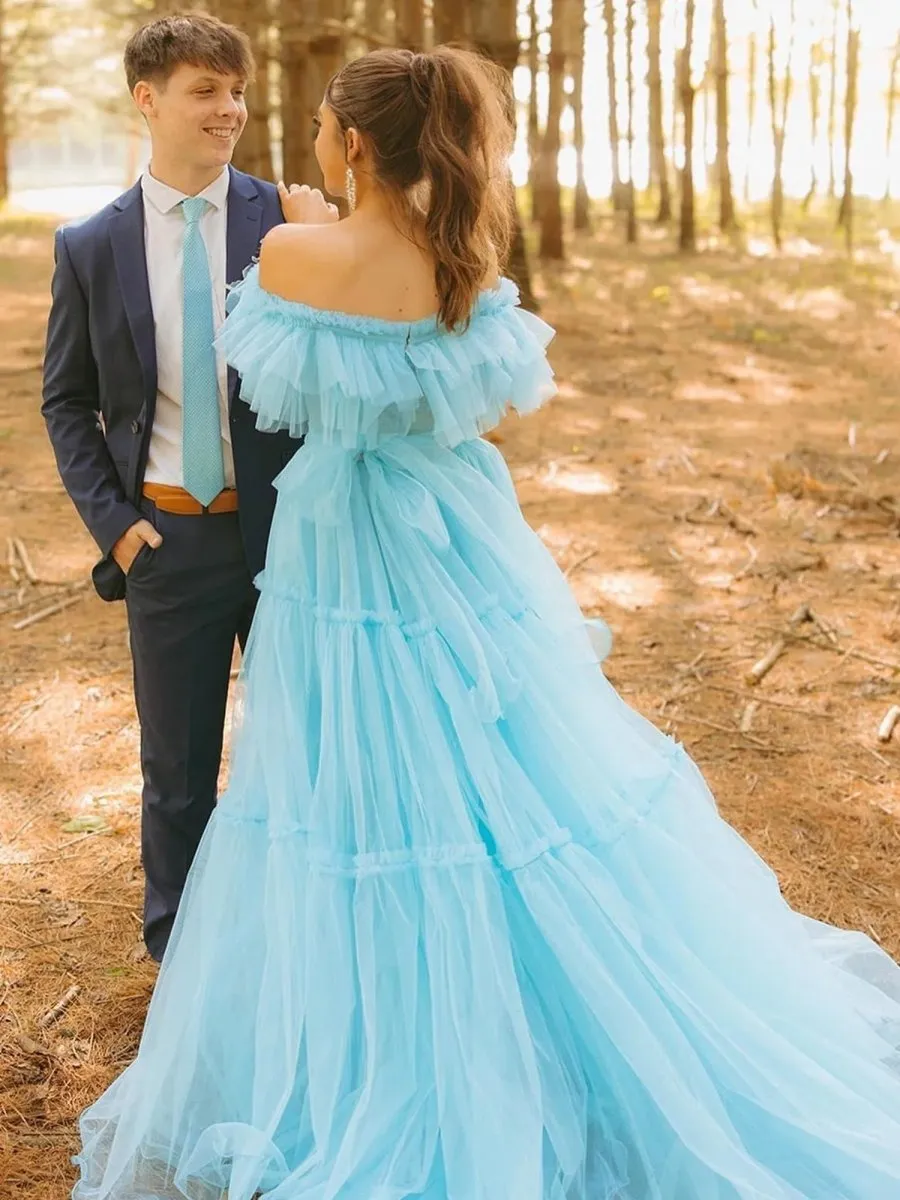 Mikelle | Ruffles Off the Shoulder Corset A-line Long Formal Dress