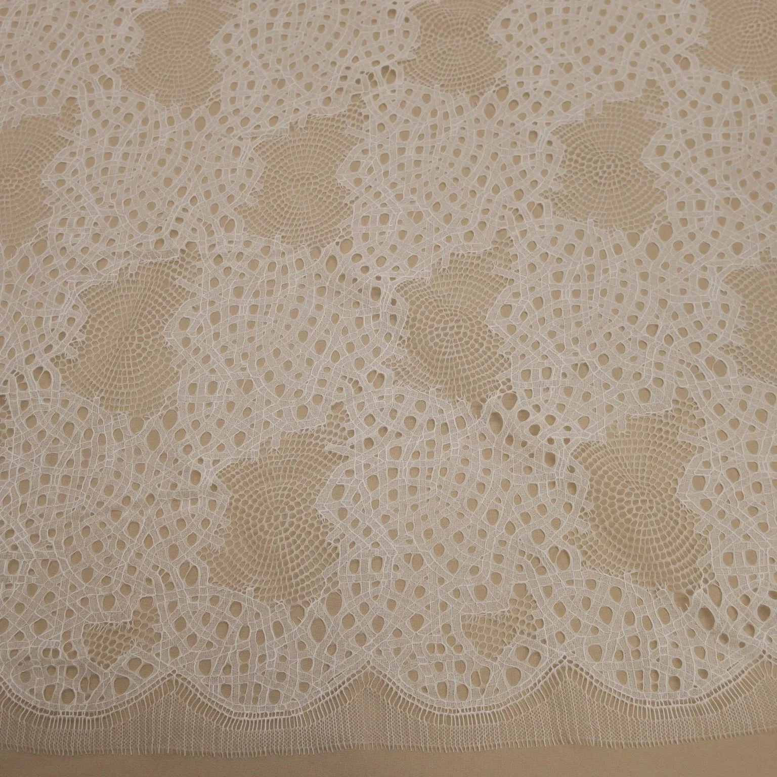Off White Embroidered Tulle Floral Double Scalloped Lace