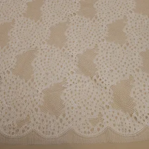 Off White Embroidered Tulle Floral Double Scalloped Lace