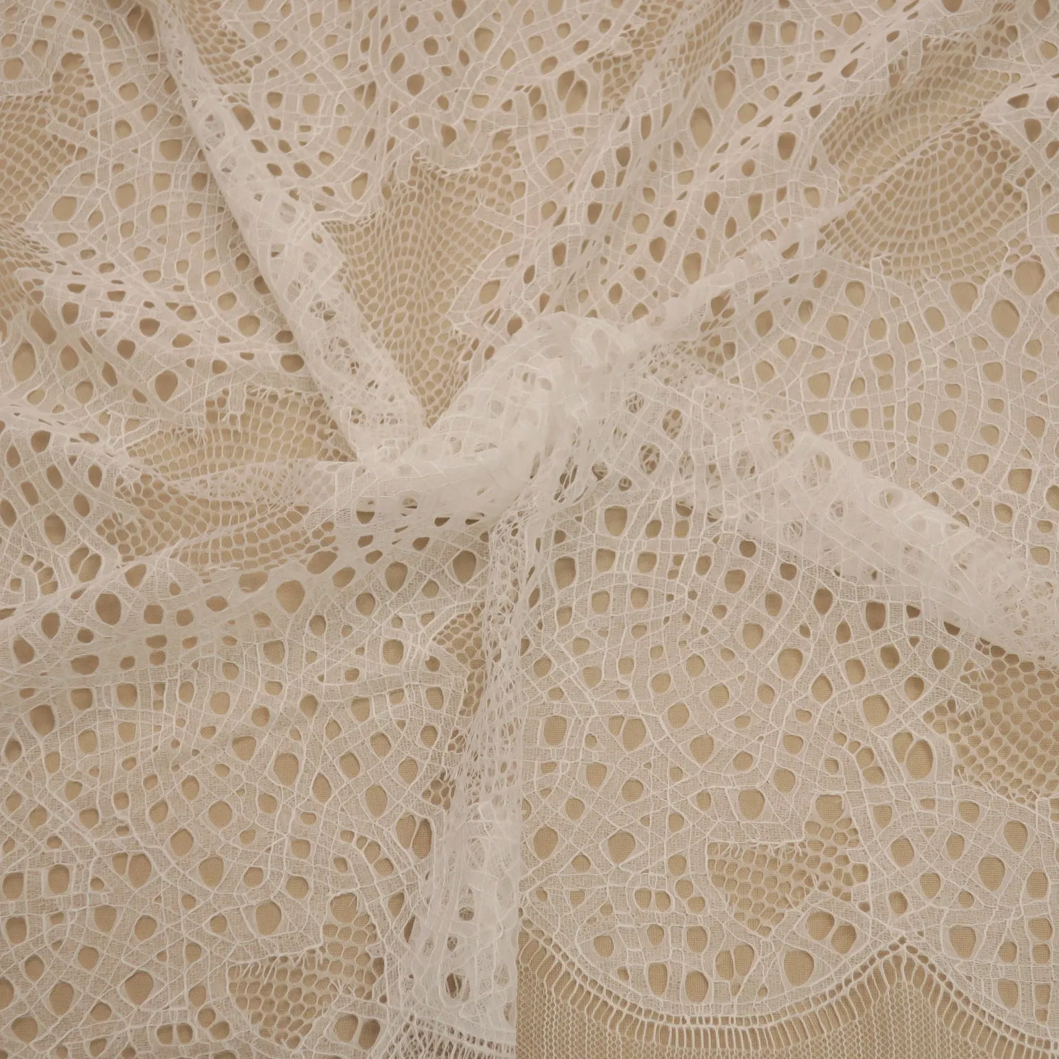 Off White Embroidered Tulle Floral Double Scalloped Lace