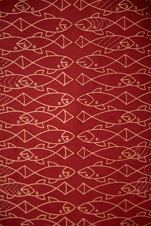 Okhai "Pisces Love" Hand Embroidered Handblock Printed Fish Print Pure Cotton Sleeveless Kurta