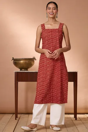 Okhai "Pisces Love" Hand Embroidered Handblock Printed Fish Print Pure Cotton Sleeveless Kurta