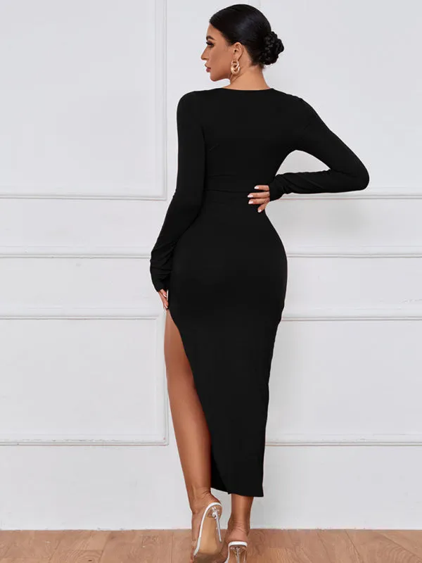 Open Collar long-sleeved dress