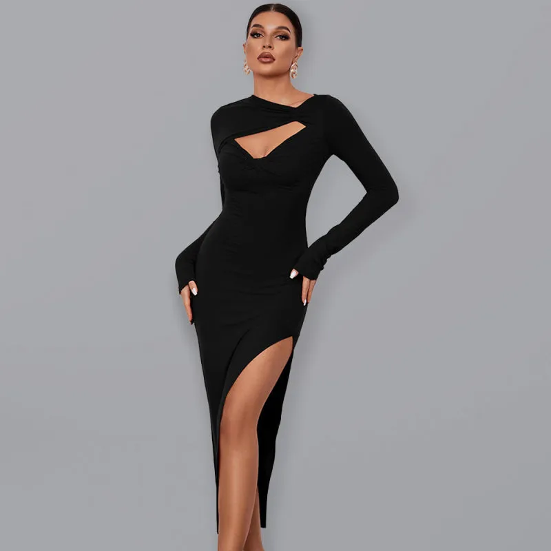 Open Collar long-sleeved dress