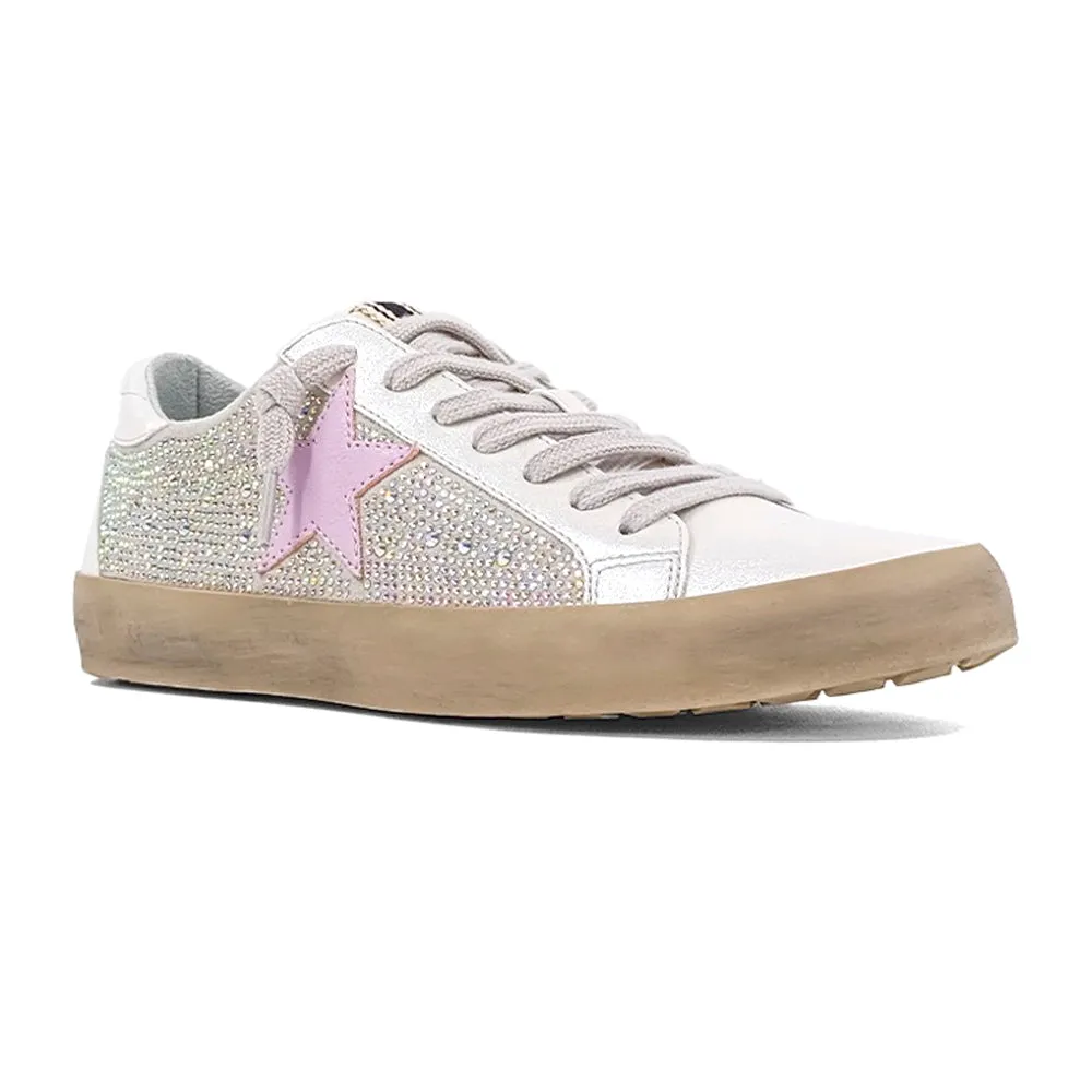 Paula Rhinestone Metallic Lace Up Sneakers