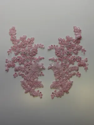 Peony Pink Corded Lace Appliques - Mona