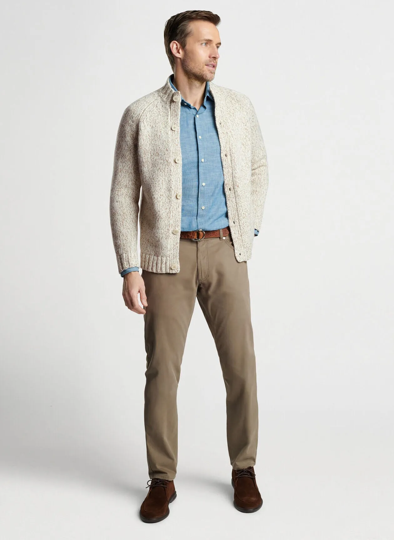 Peter Millar Strathmore Full Button Sweater-Almond