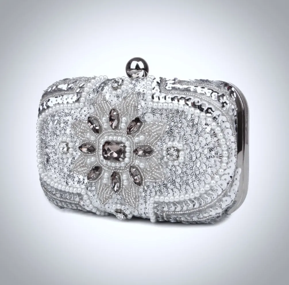 "Jaimee" - Silver Bridal Handbag Clutch