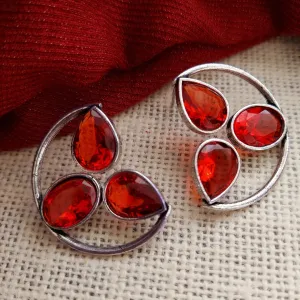 Radiant Love: Bright Red Stone Studded Silver Toned EarRing Stud