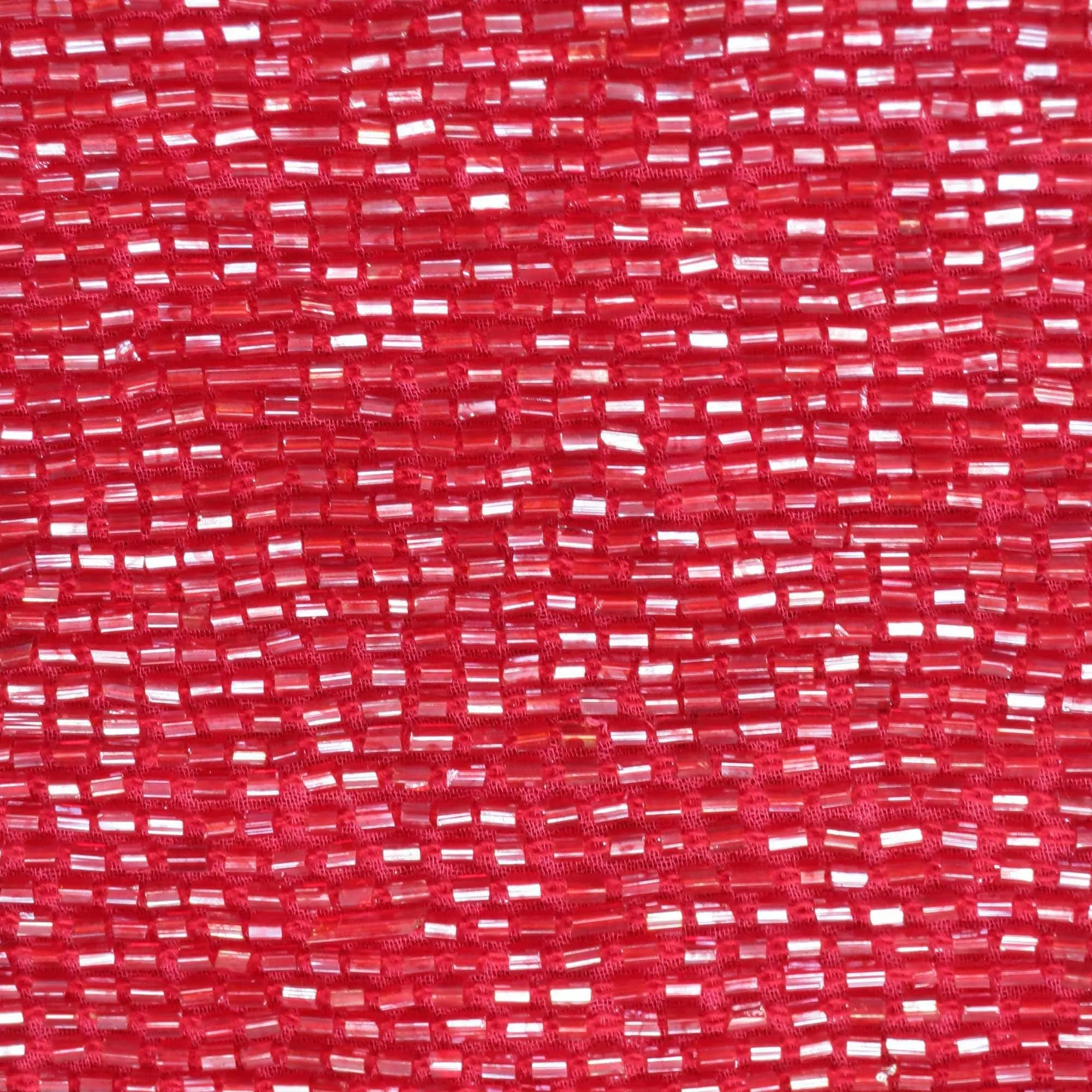 Red Bugle Bead On Silk Georgette Ground Fabric