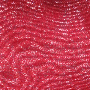 Red Bugle Bead On Silk Georgette Ground Fabric