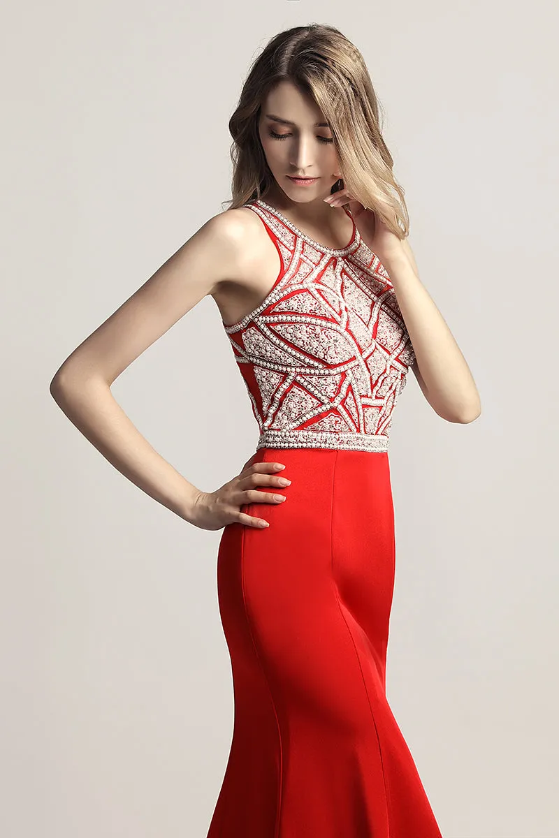 Red Mermaid Long Evening Dress Formal Prom Dress
