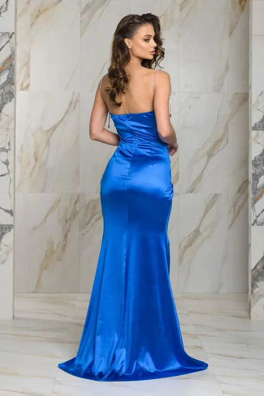 Royal Ruched Satin Like Maxi Dress