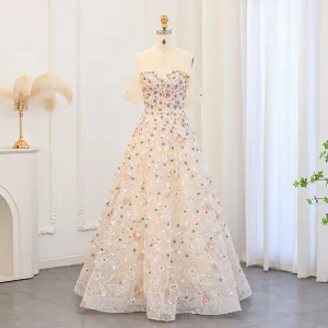 Sharon Said Embroidery Long Evening Dresses Garden Floral Flower Organza A-line Formal Prom Dress for Women Party SS505