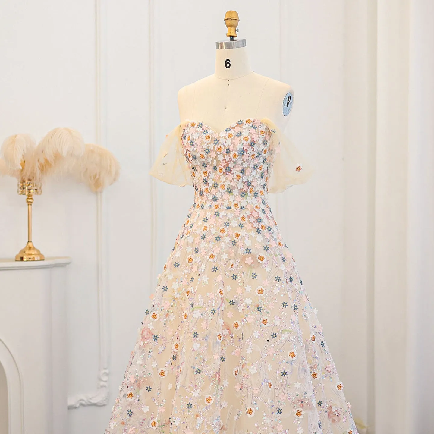 Sharon Said Embroidery Long Evening Dresses Garden Floral Flower Organza A-line Formal Prom Dress for Women Party SS505