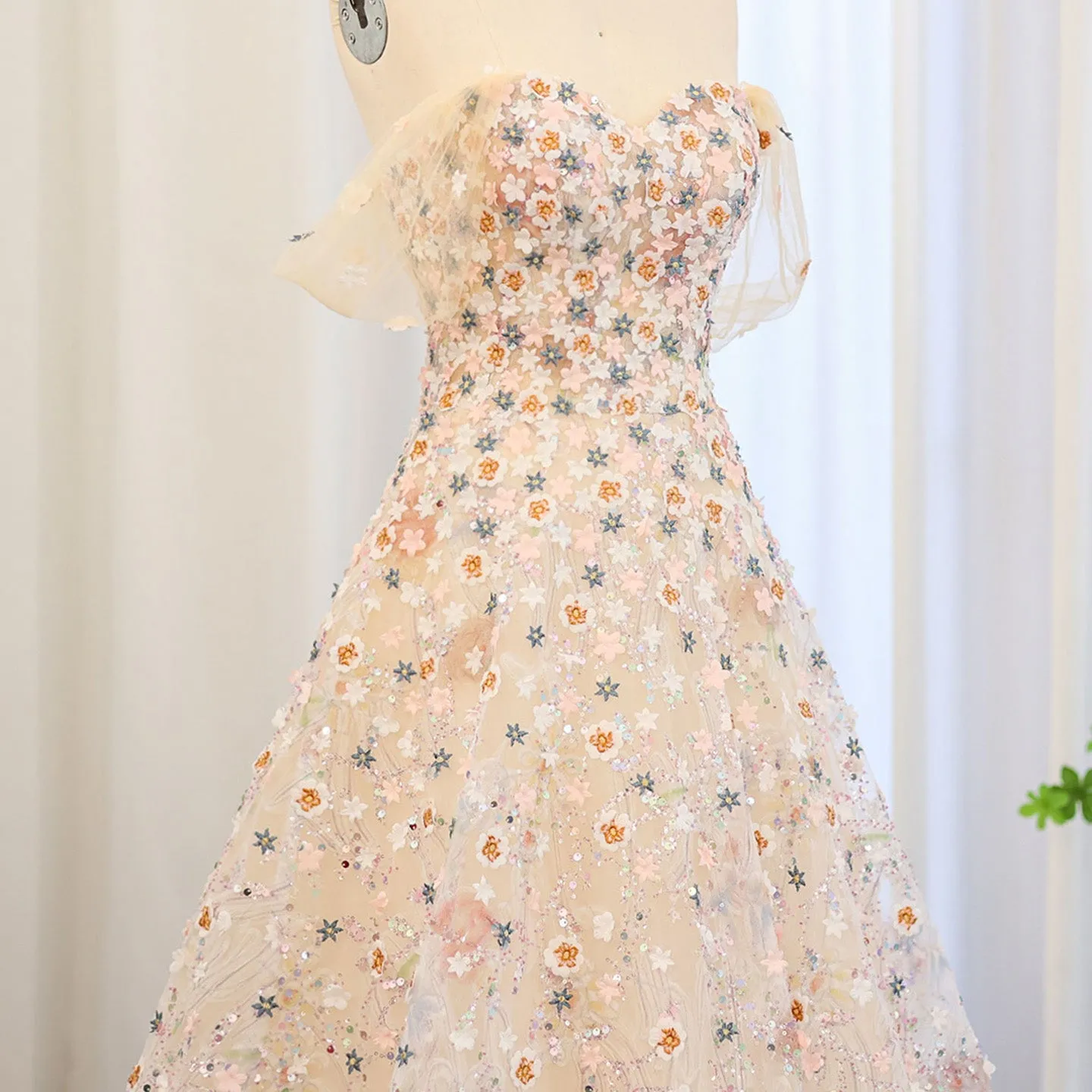 Sharon Said Embroidery Long Evening Dresses Garden Floral Flower Organza A-line Formal Prom Dress for Women Party SS505