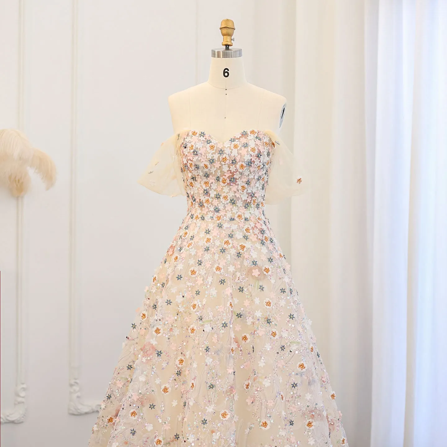 Sharon Said Embroidery Long Evening Dresses Garden Floral Flower Organza A-line Formal Prom Dress for Women Party SS505