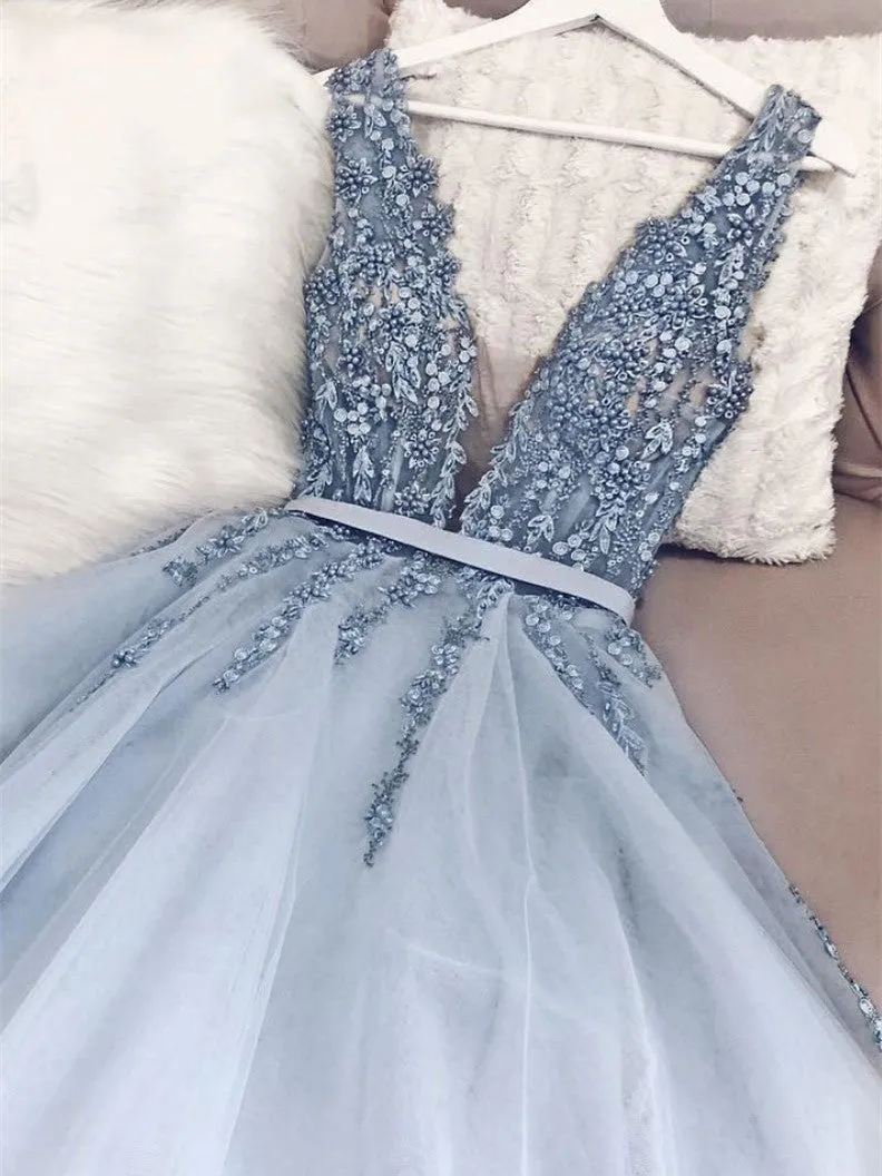 Shining A-line Evening Dresses Tulle Beaded Prom Gowns PD385