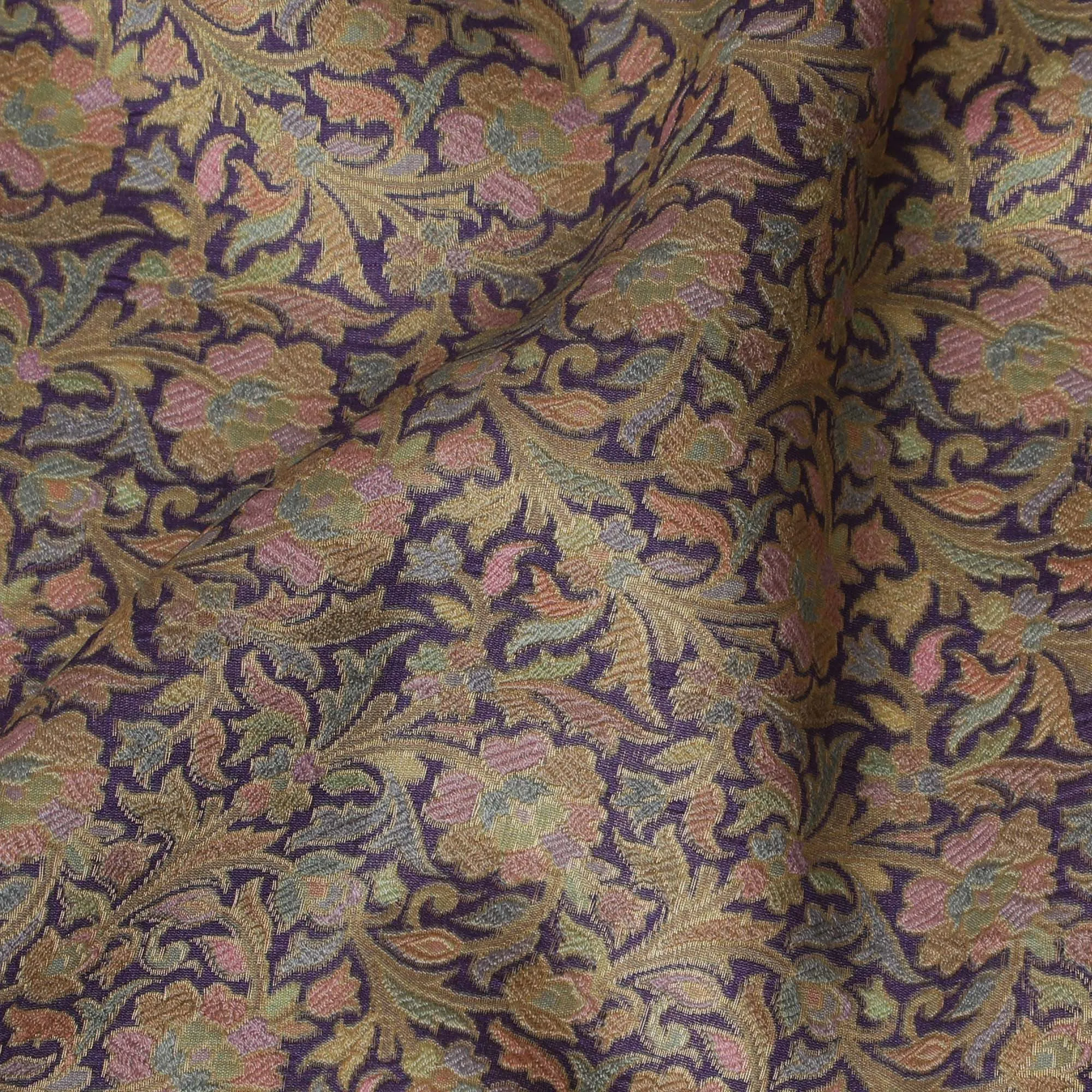 Silk Brocade Fabric with Multicolor Floral Design, 110 cm Width, Indian Origin-D19748