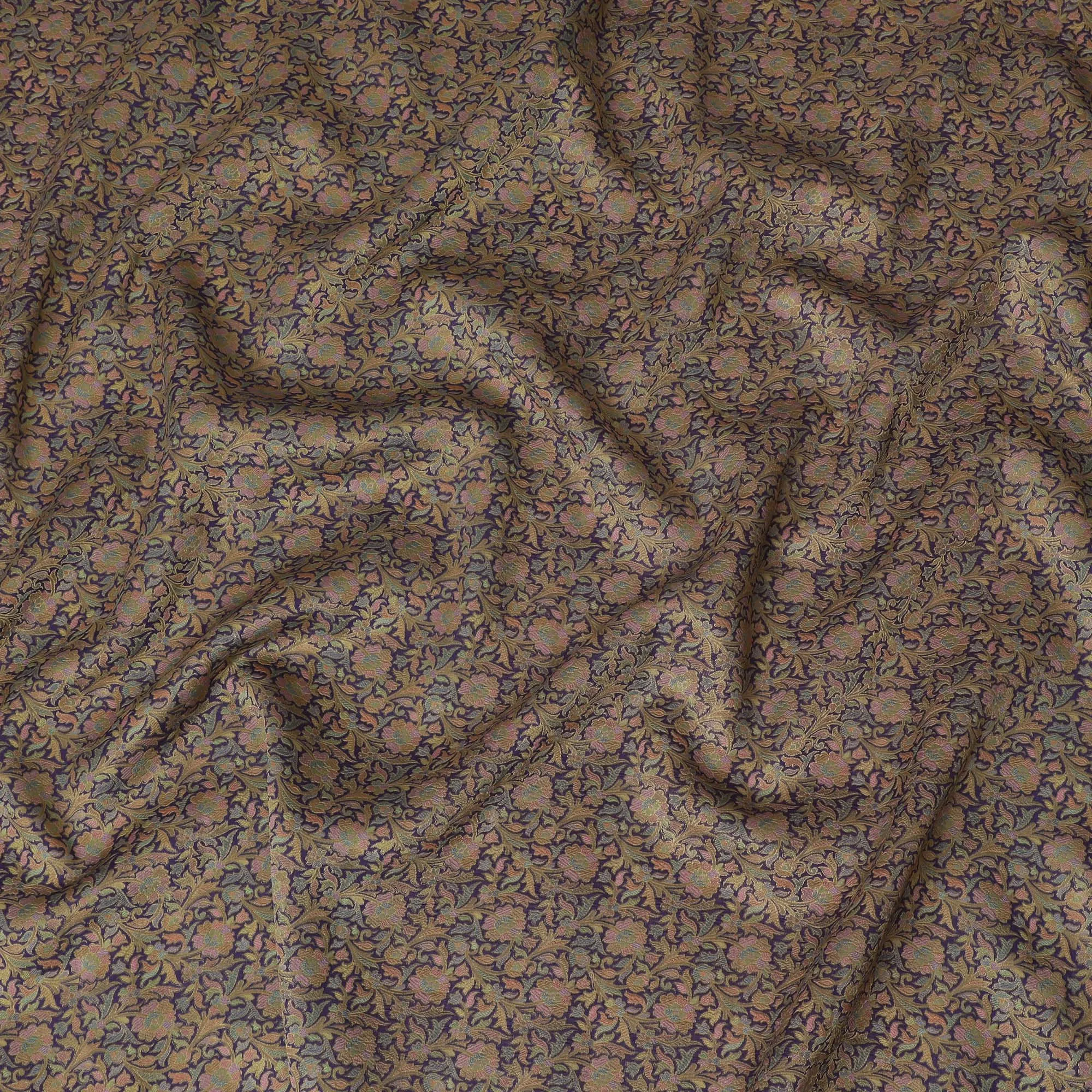 Silk Brocade Fabric with Multicolor Floral Design, 110 cm Width, Indian Origin-D19748