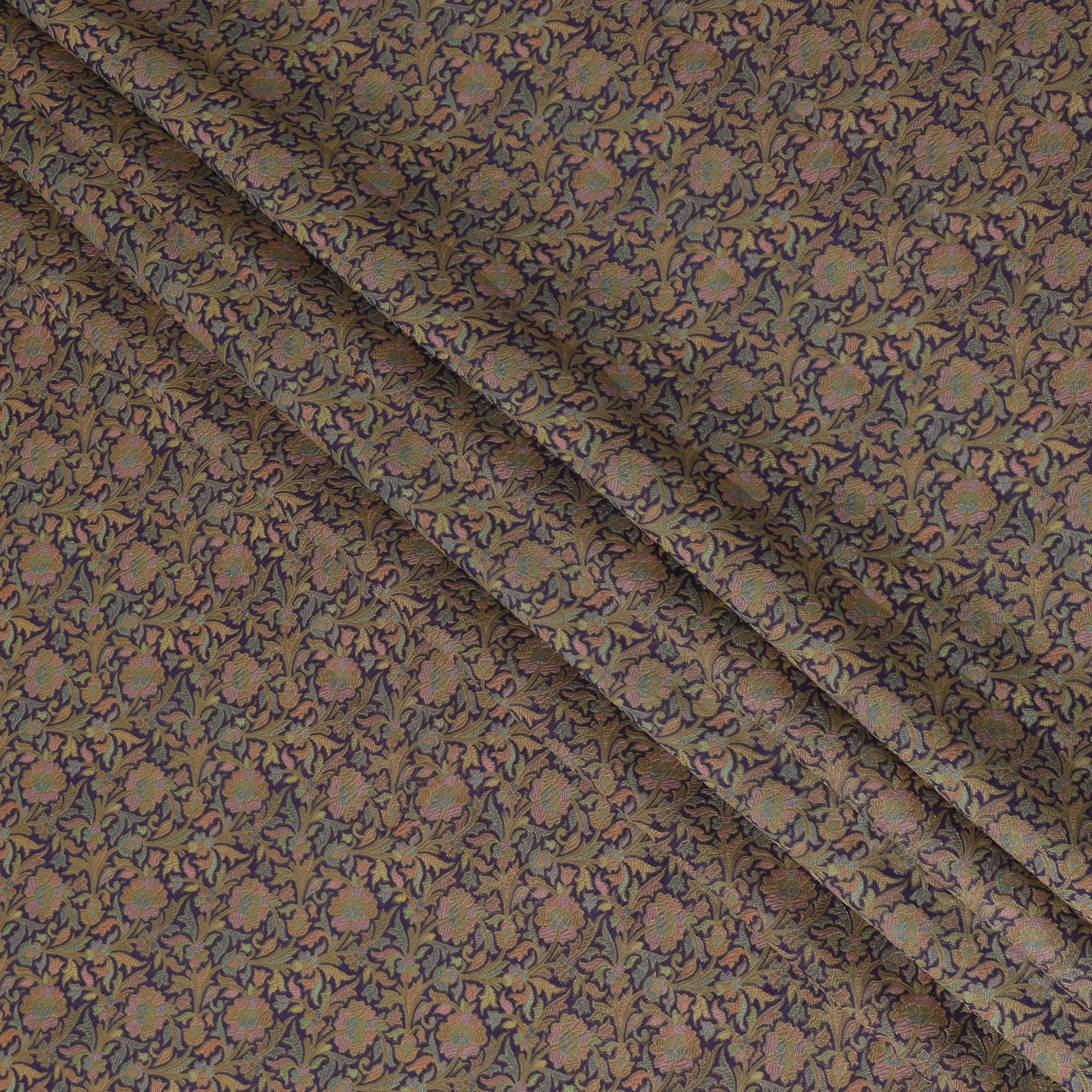 Silk Brocade Fabric with Multicolor Floral Design, 110 cm Width, Indian Origin-D19748