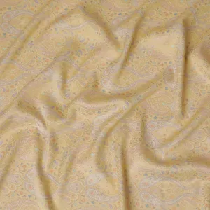 Silk Brocade Fabric with Soft Yellow and Gold Paisley Design, 110 cm Width, Indian Origin-D19761