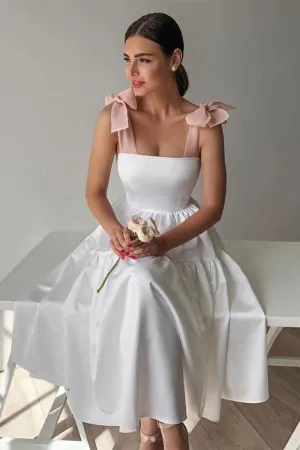 Simple White Satin Short Prom Homecoming Dress, White Formal Graduation Evening Dress A1307