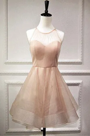 Stylish A line Tulle Short Junior Open Back Prom Dress,Cute Homecoming Dress OK357