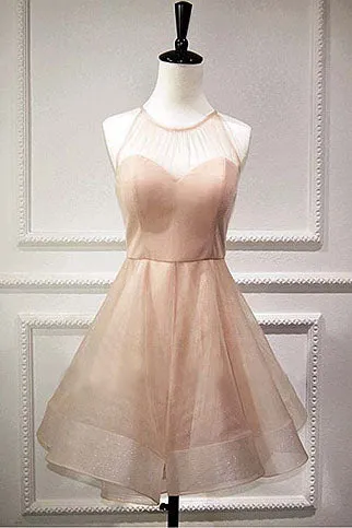 Stylish A line Tulle Short Junior Open Back Prom Dress,Cute Homecoming Dress OK357
