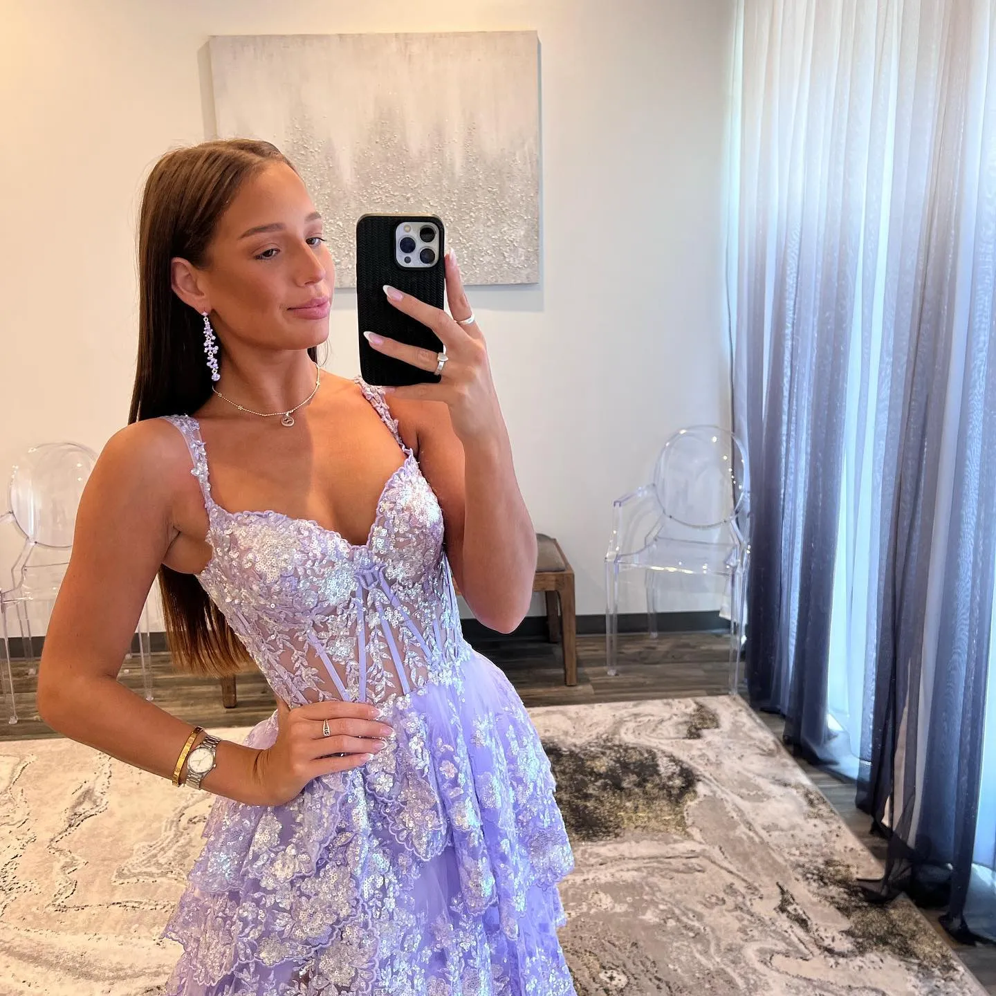 Stylish Black Ruffles Off shoulder Prom Dress with High Slit SF150