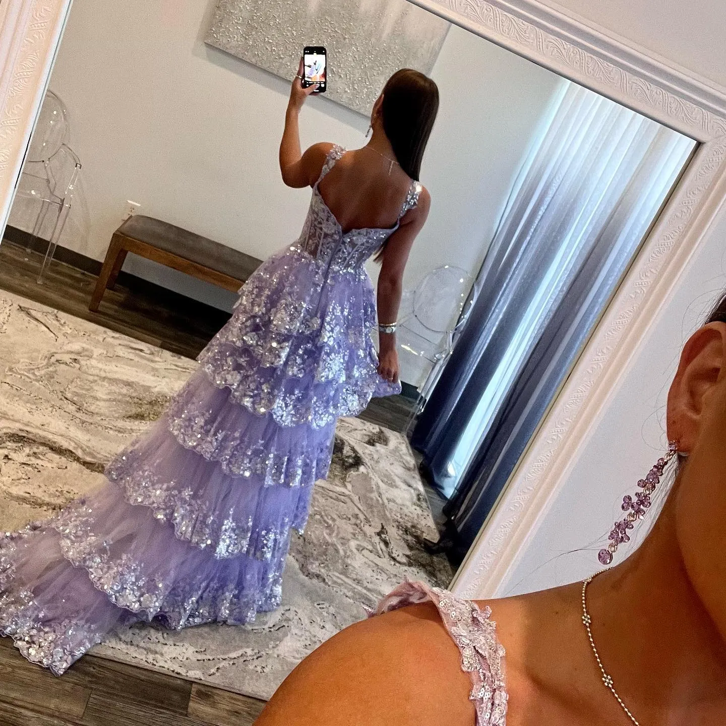 Stylish Black Ruffles Off shoulder Prom Dress with High Slit SF150